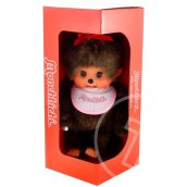 Monchhichi - lány figura fehér előkével - 20 cm