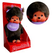 Monchhichi lány figura lila előkével - 20 cm