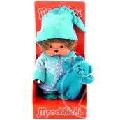 Monchhichi - fiú figura kék pizsamában macival - 20 cm