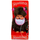 Monchhichi - lány figura fehér előkével - 20 cm